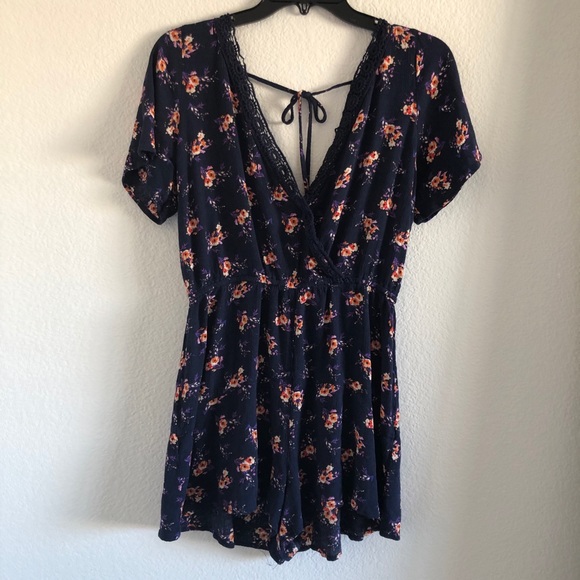 Xhilaration Pants - 3 FOR $15! XHILARATION | NAVY FLORAL LACE PLAYSUIT